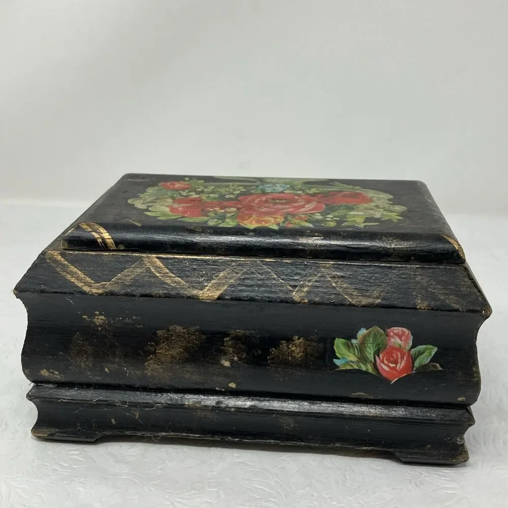 VINTAGE Rose/ Floral Decoupage Shellac Wooden Trinket Friendship Box w Lid
